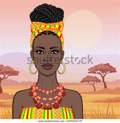 African Beauty Animation Portrait Beautiful Black Stock Vector Royalty Free 1394502779