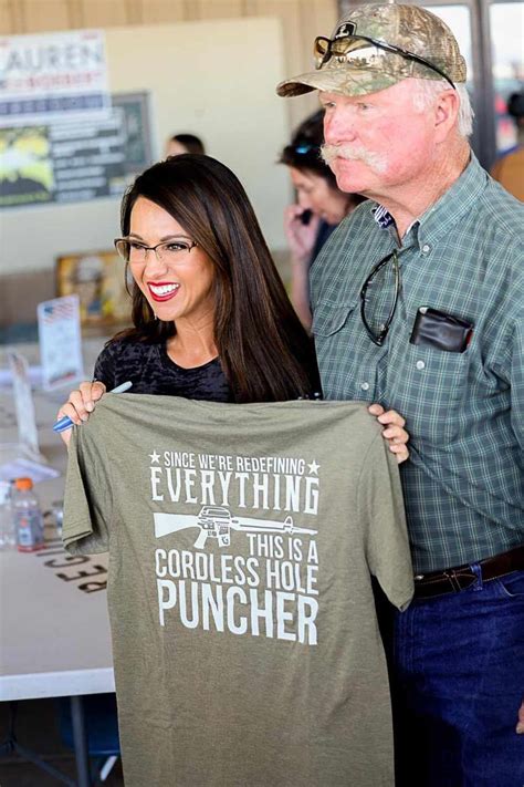 Lauren Boebert Poses With Shirt Calling Ar 15 Cordless Hole Puncher