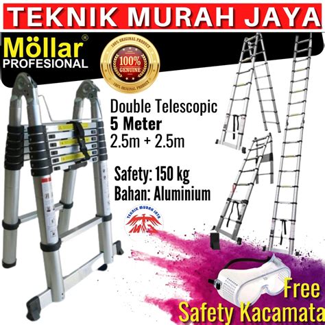 Jual MOLLAR Tangga Lipat Aluminium TELESKOPIK 5M DOUBLE TELESCOPIC 5