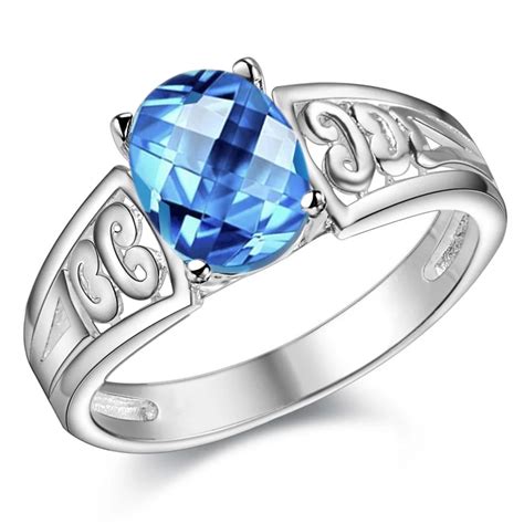 Anillo Chapado En Plata Especial De Circ N Azul Marino Joyer A De Moda