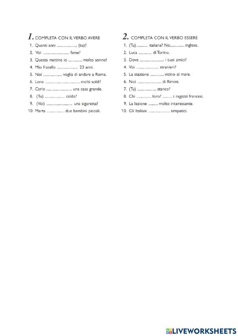 Verbo essere e verbo avere online worksheet for A1. You can do the ...