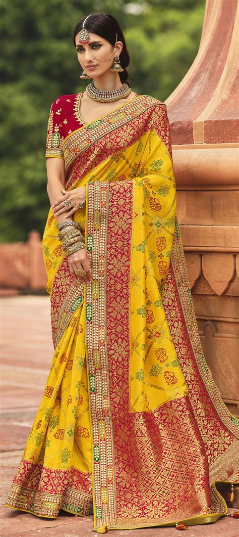 Bridal Traditional Wedding Yellow Color Dolla Silk Silk Fabric