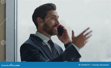 Mad Worker Yelling Telephone At Company Office Close Up Man Talking