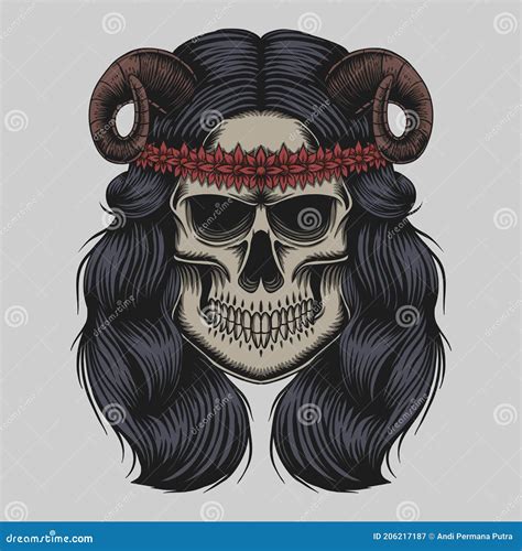 Skull Demon Girl Vector Illustration Stock Vector Illustration Of