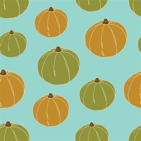 Seamless orange and green pumpkin with light blue background. Vector ...