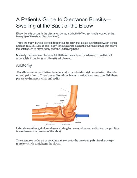 A Patients Guide To Olecranon Bursitis Docslib