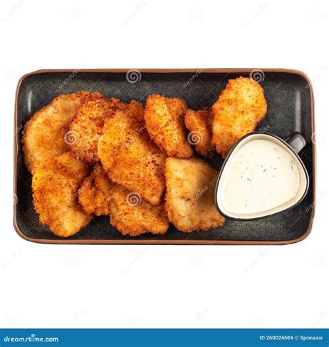 Portion Of Fried Chicken Nuggets With Sauce Stock Photo Image Of