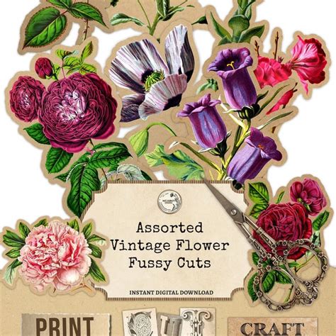 Printable Fussy Cut Flowers Etsy