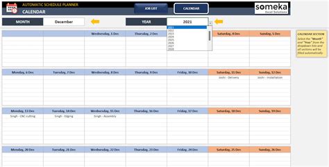 Automatic Schedule Planner in Excel Editable Calendar Maker Calendar ...