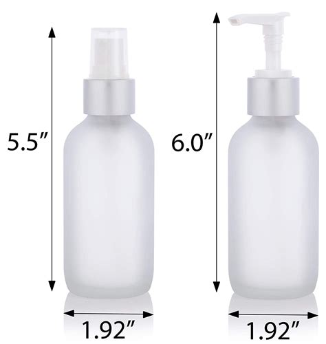 4 Oz Frosted Clear Glass Boston Round Bottle Set With Matching Silver Metal Lotion Pump And Fine