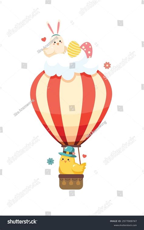 Baby Chicks Hot Air Balloon Easter Stock Vector Royalty Free