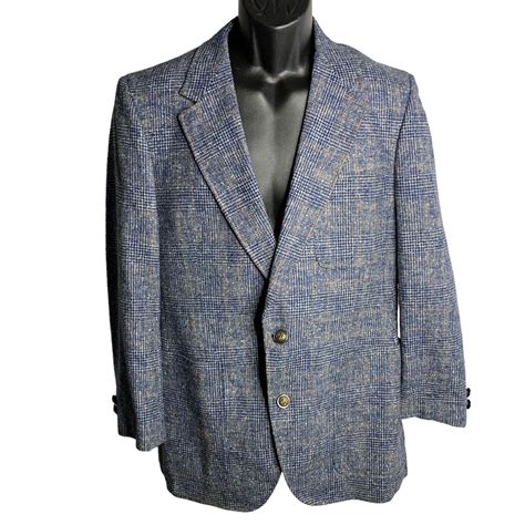 Vintage Vintage 70s Wool Tweed Blazer Sport Coat 40r Blue Check Pock