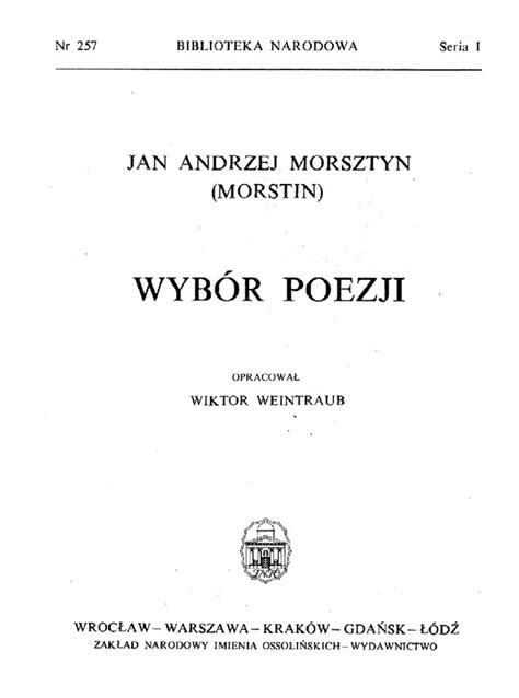 Jan Andrzej Morsztyn Wyb R Poezji Oprac Wiktor Weintraub Wyd