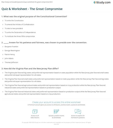 Quiz & Worksheet - The Great Compromise | Study.com