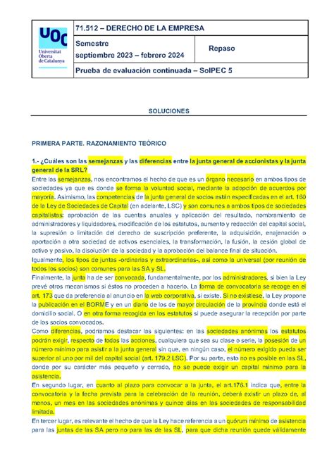 71 solución 7 1 DERECHO DE LA EMPRESA Semestre septiembre 2023