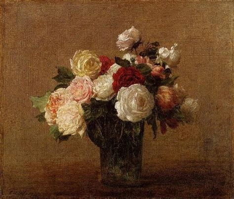 Roses In A Glass Vase Henri Fantin Latour WikiArt Org Flower