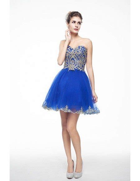 Royal Blue Mini Short Strapless Beaded Top Tulle Sparkly Puffy Prom