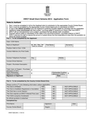 Fillable Online Ewct Small Grant Scheme Application Form