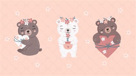 3 Cute Hugging Bears Illustration - Graphics | Motion Array