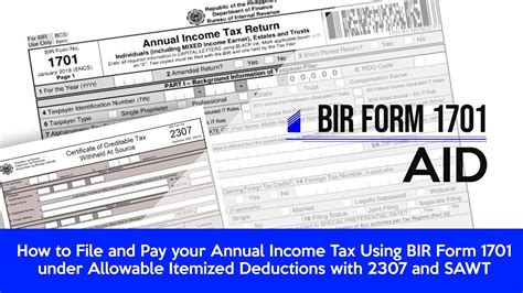 How To File And Pay Your Annual Income Tax Using Bir Form 1701 Under Aid Trailer Youtube