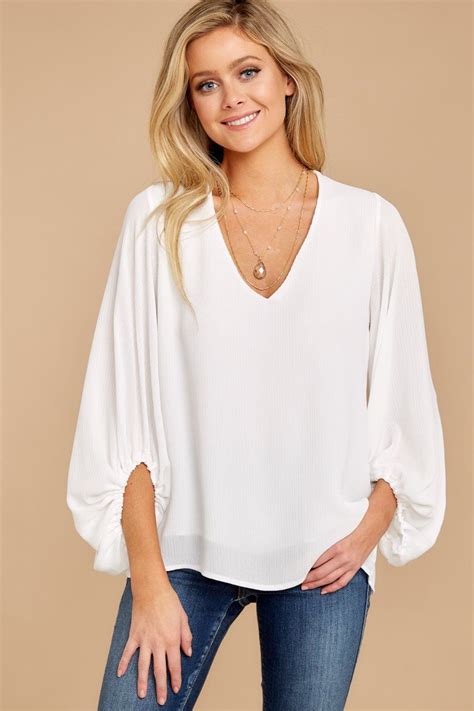 Essential White Long Sleeve Blouse Flowy Oversized Top Shirt 42