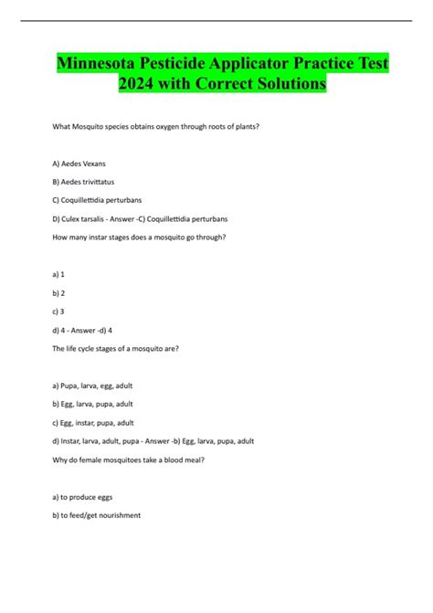 Minnesota Pesticide Applicator Practice Test 2024 with Correct ...