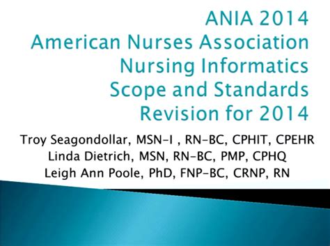 American Nurses Association Nursing Informatics Scope And Standards Revision For 2014