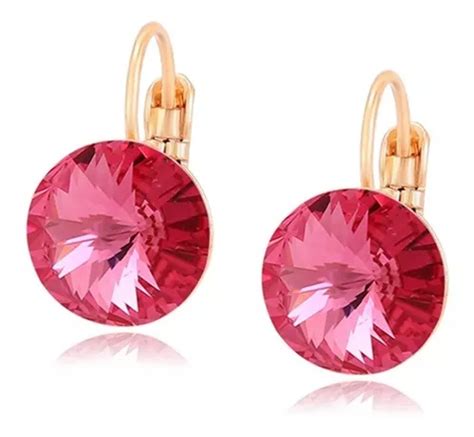 Aretes Oro K Lam Swarovski Rosa Arracada Elegante Mujer Meses Sin