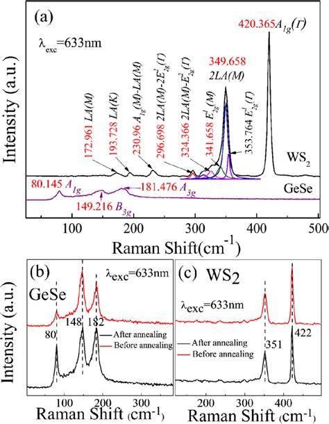 A Raman Spectra Of Individual Ws Black Line And Gese Purple