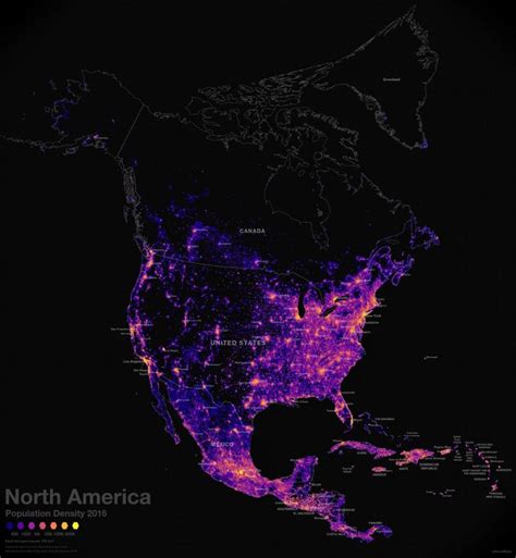 North America Population Density 2016 - Maps on the Web | Map, North ...