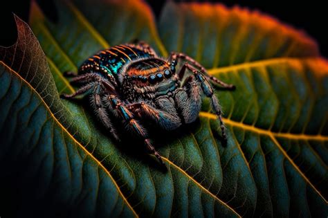 Plan Rapproch D Une Petite Araign E Mignonne Sur Une Feuille Sur Un