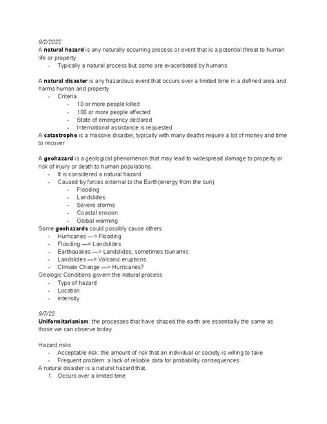 Geol Lecture Notes A Natural Hazard Is Any Naturally