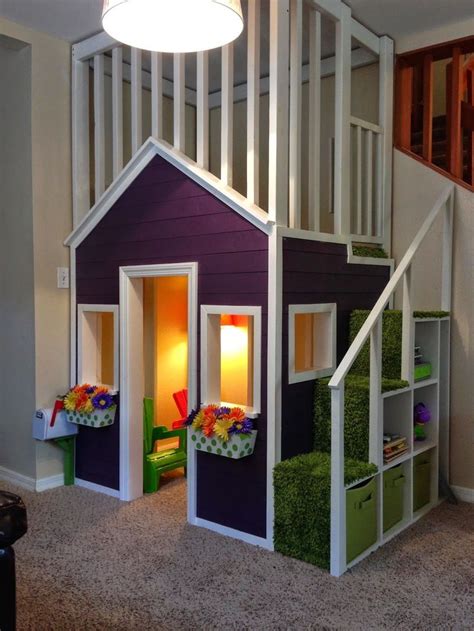 Indoor Playhouse With Upstairs Loft And Cube Storage Stairs Indoor