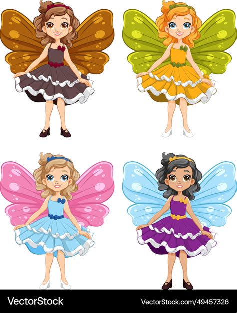 Fantasy Fairy Cartoon Characters In Princess Vector Image