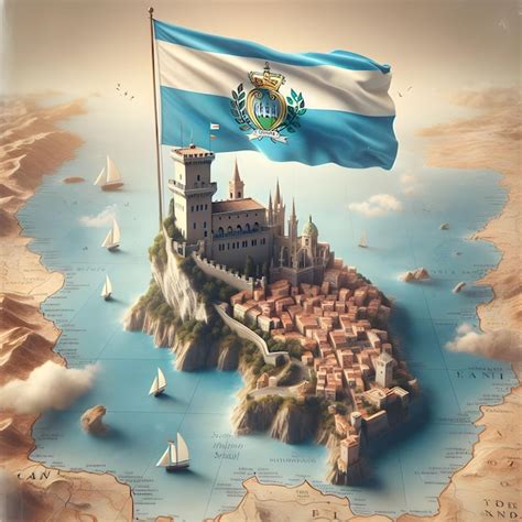 Mapa De San Marino Con La Bandera Del Pa S Ondeando Foto Realista