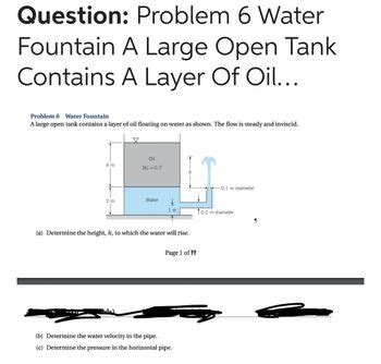 Answered A Large Open Tank Contains A Layer Of Oil Floating On Water