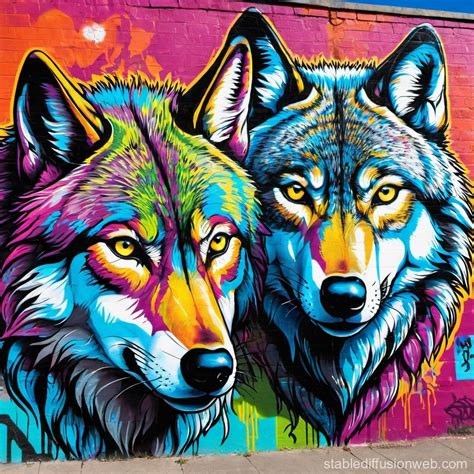 Two Wolves Side By Side Stable Diffusion Online