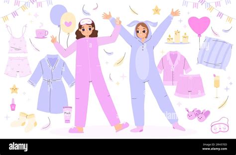 Pajama Party Elements Girls Wear Bedtime Costumes Pajamas And