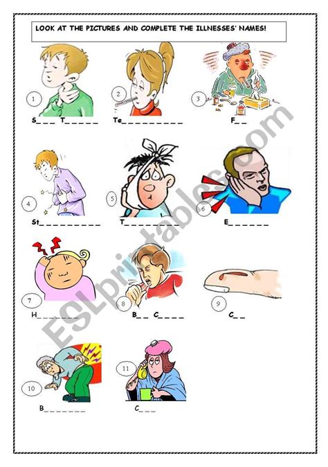 Illnesses Esl Worksheet By Elif Hoca