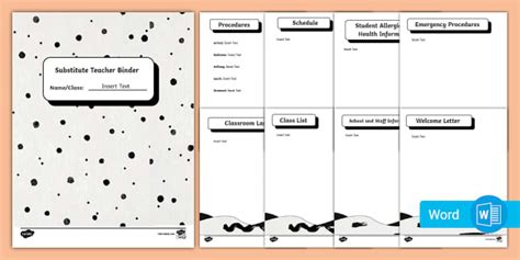 Editable Substitute Teacher Binder Monochrome Theme