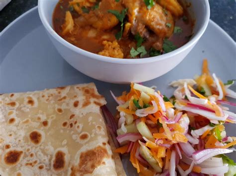 Very Simple Durban Chicken And Prawn Curry With Roti And Sambals