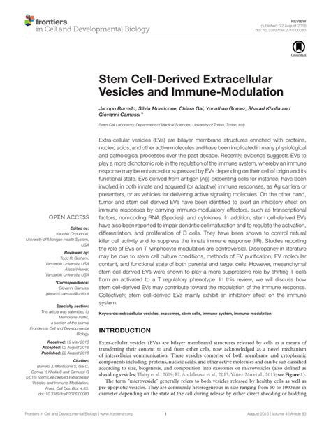 (PDF) Stem Cell-Derived Extracellular Vesicles and Immune-Modulation 