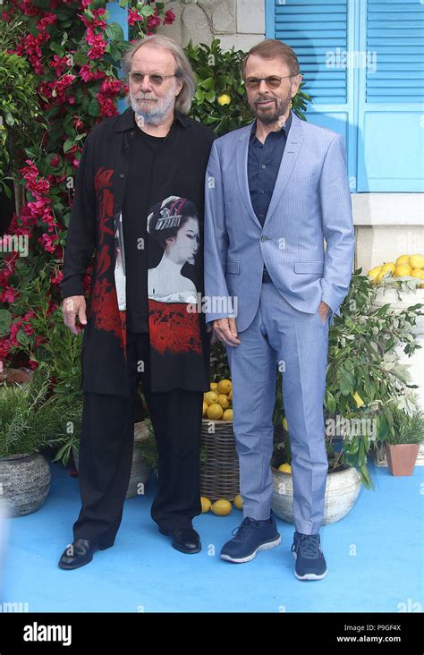 LONDON - JUL 16, 2018: Benny Andersson and Bjorn Ulvaeus attend the ...