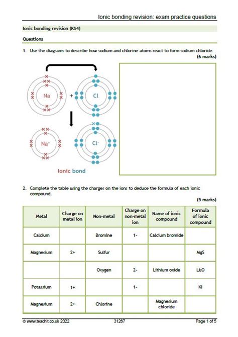 Ionic Bonding Exam Practice Questions Gcse Chemistry Teachit