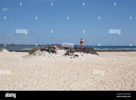 Naturists Sunbathing At Playa De Moro Beach At Corralejo Fuerteventura