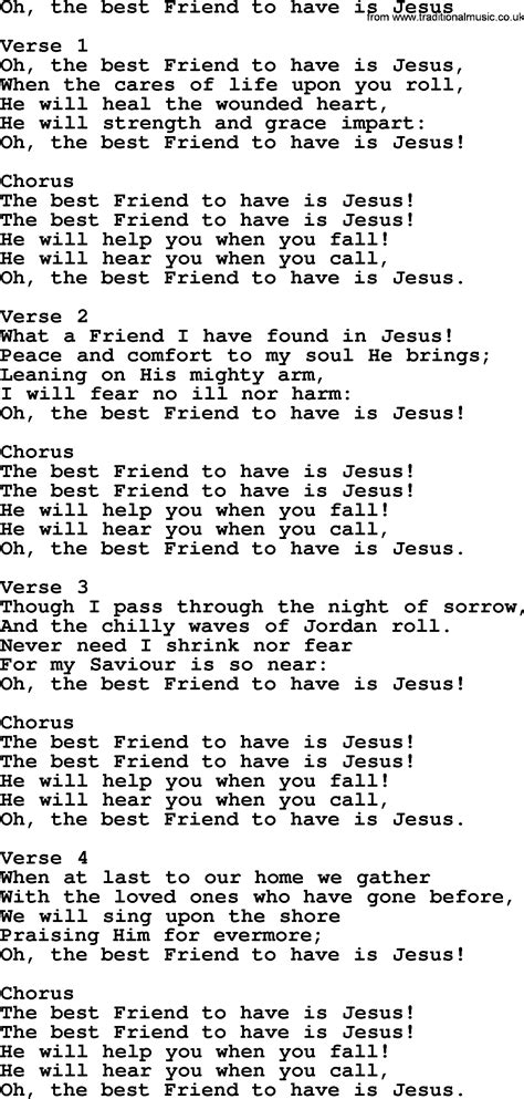 Oh The Best Friend To Have Is Jesus Apostolic And Pentecostal Hymns