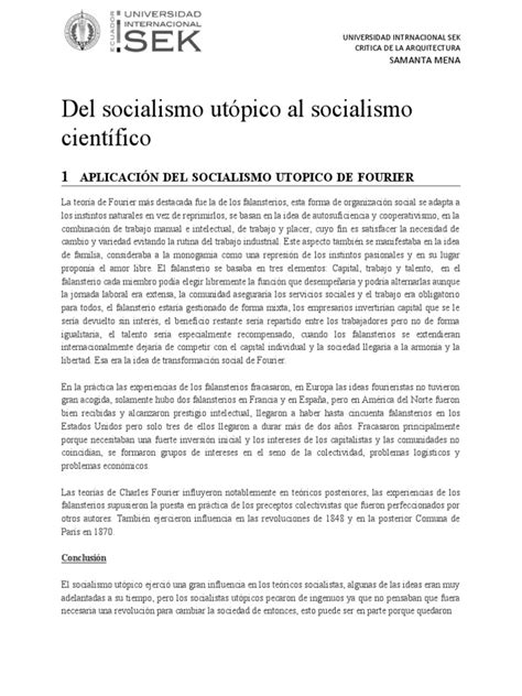 Del Socialismo Utopico Al Socialismo Cientifico Pdf Socialismo Utopía