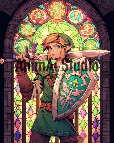 Legend Of Zelda Link And Zelda Stained Glass Window Portrait Etsy