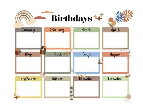 birthday month calendar template  easy celebration planning