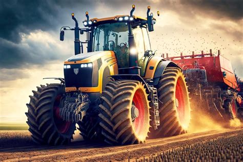 Premium Photo Agricultural Tractor With Large Wheels Drives Through